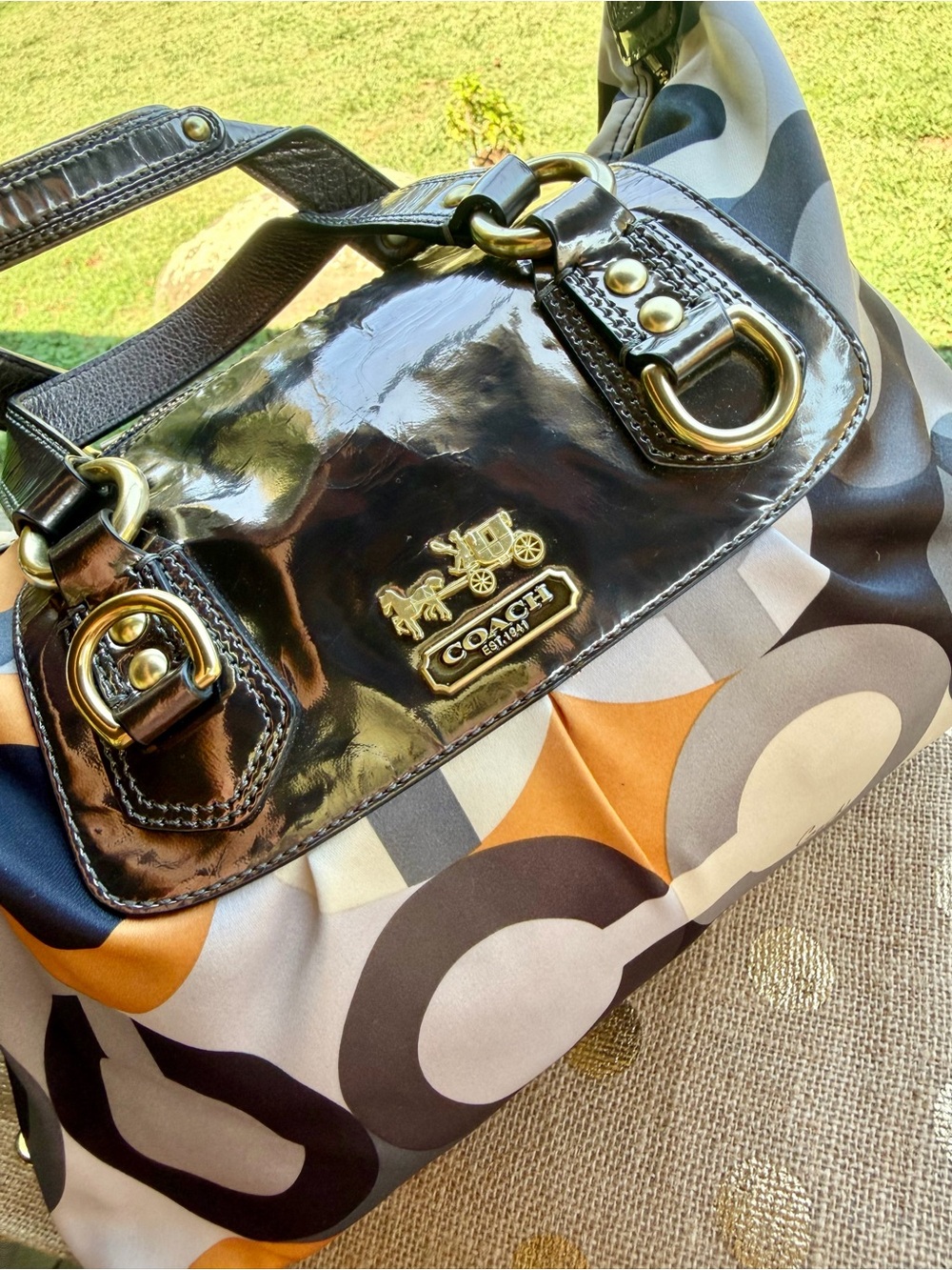 Coach Madison Graphic Op Art C Orange Black Gray Julianne Tote Bag Satchel ~Y2K - Picture 7 of 9